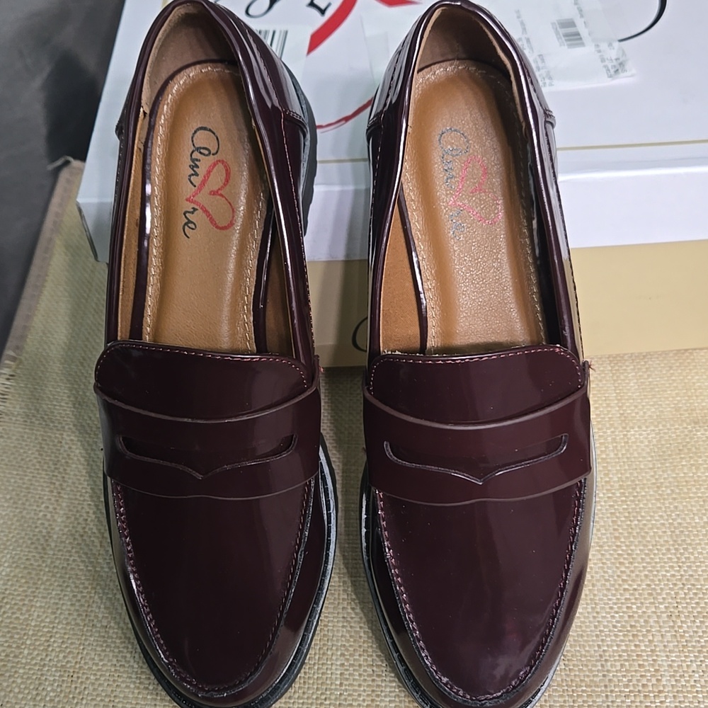 Women's Burgundy Patent Penny Loafers - Picture 3 of 5